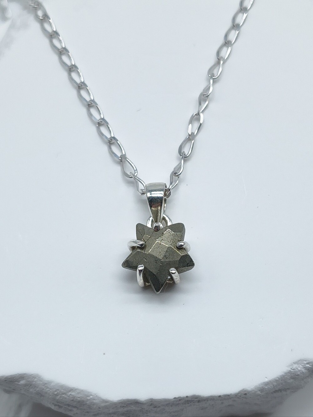 Sterling Silver Pyrite Star Pendant Necklace